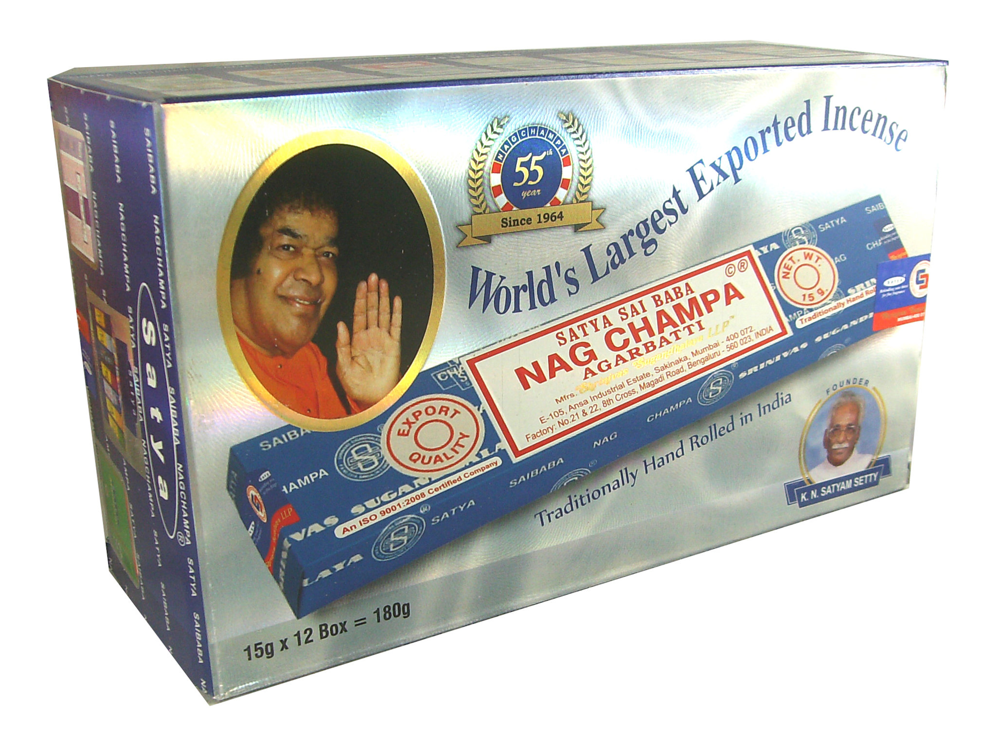 Bild von Nag Champa Sai Baba Agarbatti Räucherstäbchen blau Räucherwerk 12 Packs a 15g