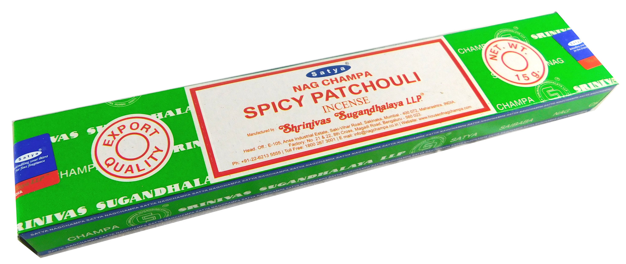 Bild von Räucherstäbchen Spicy Patchouli von Satya 15g Packung. Ca. 15 Incence Sticks
