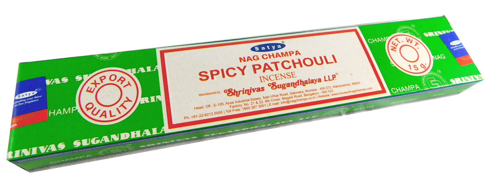 Bild von Räucherstäbchen Spicy Patchouli von Satya 15g Packung. Ca. 15 Incence Sticks