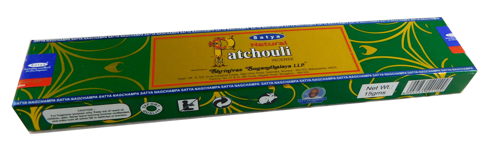 Bild von Räucherstäbchen Natural Patchouli von Satya 15g Packung. Ca. 15 Incence Sticks