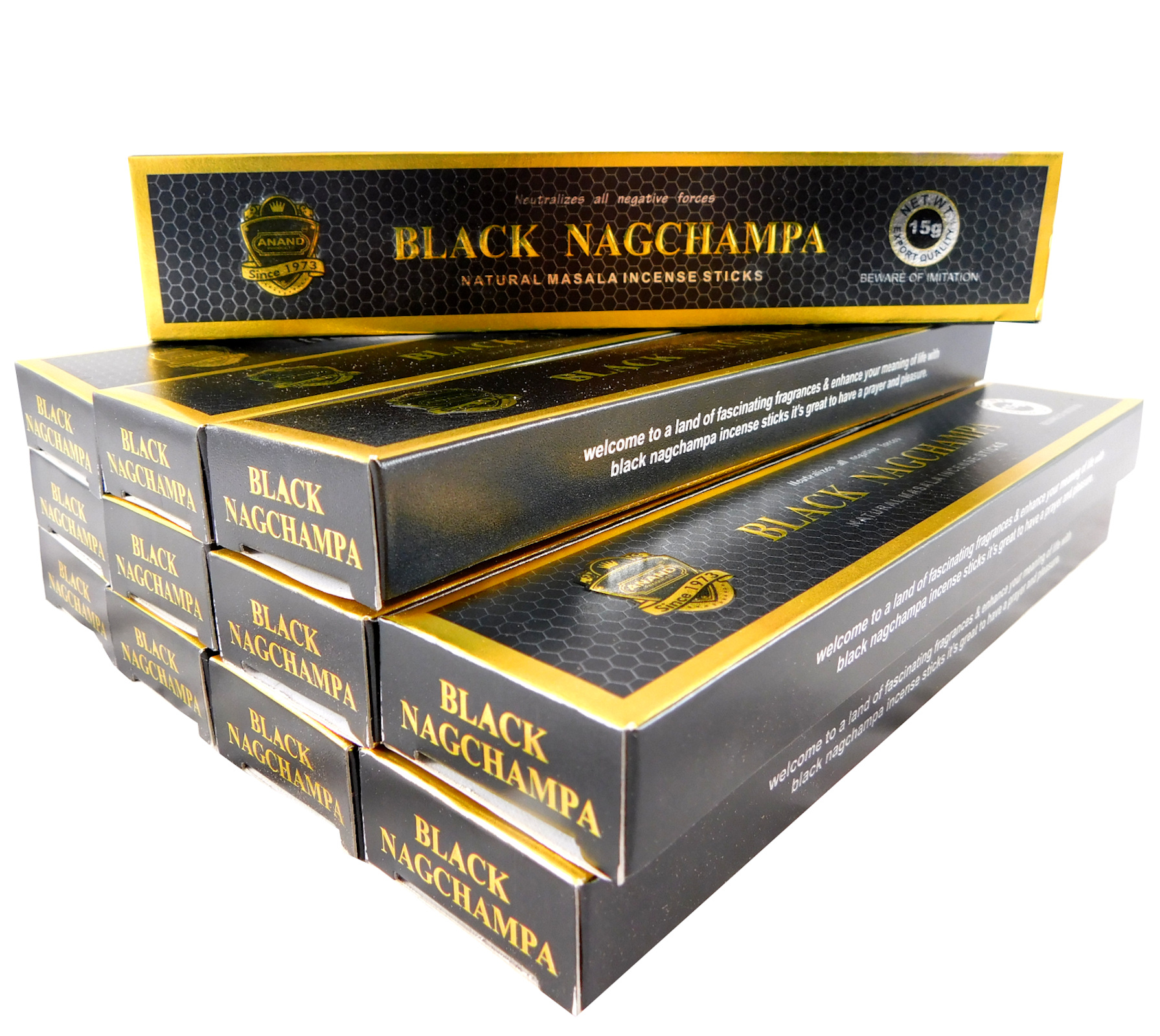 Bild von Räucherstäbchen Anand Black Nag Champa Big Pack 12 Packungen a 15g. Ca. 180 Incence Sticks